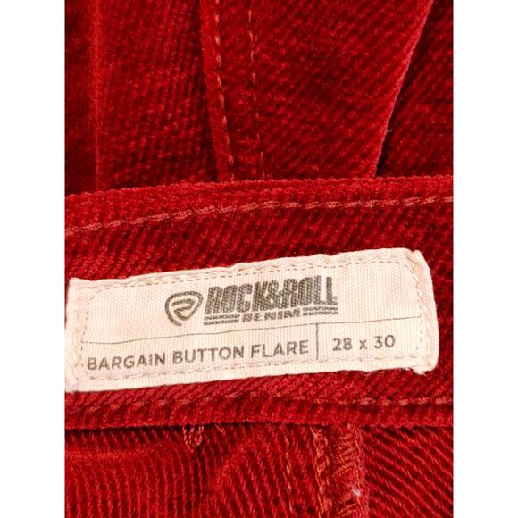 Rock & Roll Denim Bargain Button Flare Corduroy Pants Red Stretch Womens 28x30 - Picture 4 of 9